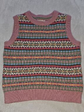 Mini Boden Pink Multicolor Fair Isle Knit Vest Size 12-13yr